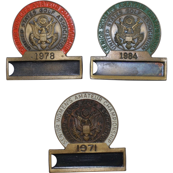 1971, 1978, & 1984 USGA Senior Womens Amateur Championship Contestant Badges