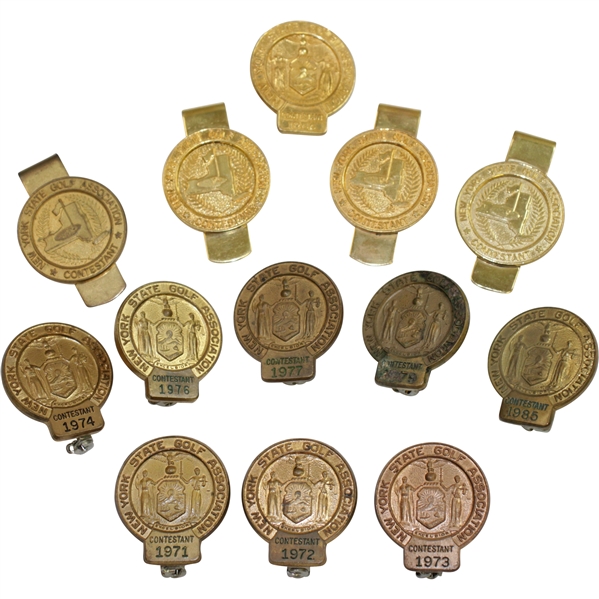Thirteen (13) New York State Golf Association Contestant Badges/Clips - Various Years