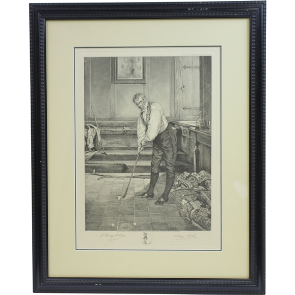 W. Dendy Sadler James Dobie 1915 Golf Print "A Little Practice" - Framed
