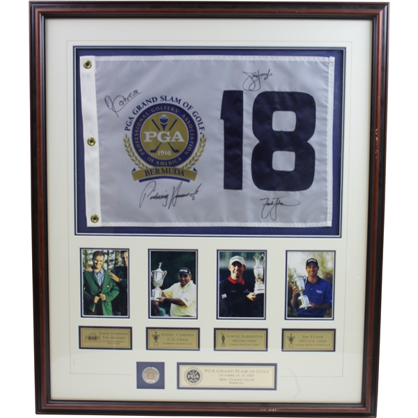 Furyk, Cabrera, Johnson, & Harrington Signed PGA Grand Slam of Golf Flag - Framed JSA ALOA