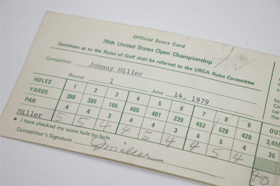 Johnny Miller Signed 1979 US Open at Inverness Club Scorecard JSA ALOA