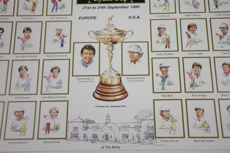 Uncut Golf Card Sheet 1989 Johnnie Walker Ryder Cup Team Members & Captains