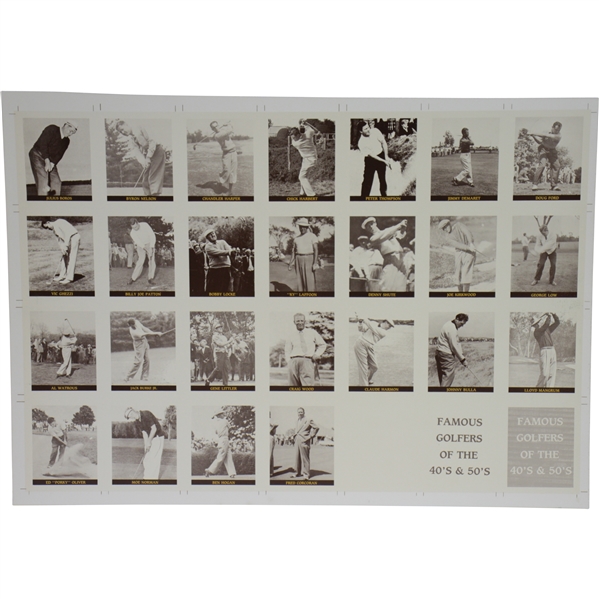 Uncut Golf Card Sheet Famous Golfers of the 40s & 50s