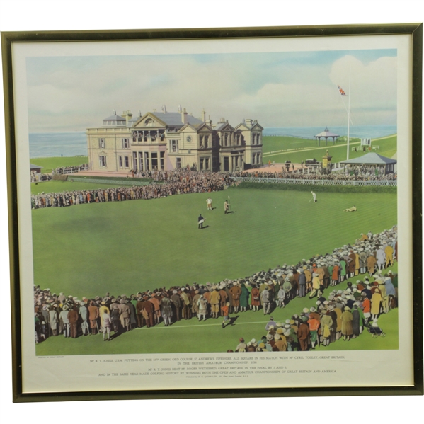 1930 Bobby Jones Putting on 18th Green All Square Against Tolley at St. Andrews - Framed