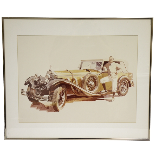Walter Hagen in Front of Roadster 1979 Alan Wilson Presentation Print - Framed