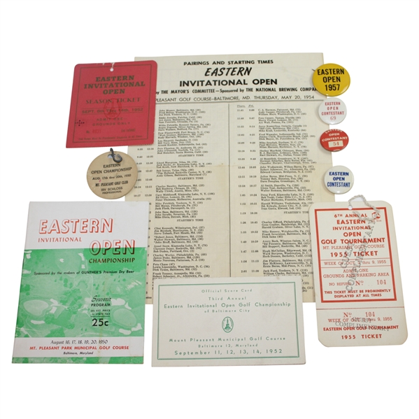 1950s Eastern Open Tickets, Contestant Badges, Program, Pairing Sheets - Rod Munday Collection