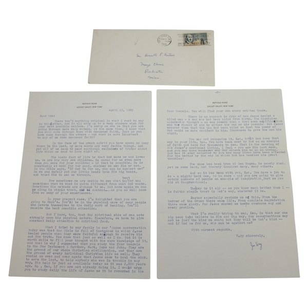 Ken Venturi's Personal 1965 Signed Letter from Joe Dye - Recovery/Religion Content 