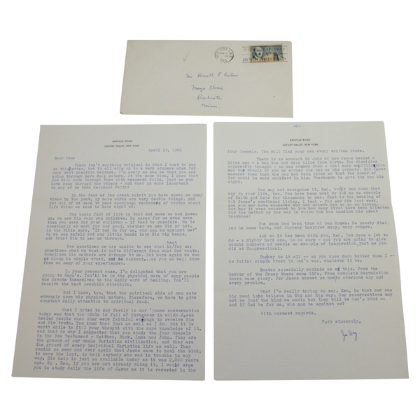Ken Venturis Personal 1965 Signed Letter from Joe Dye - Recovery/Religion Content 