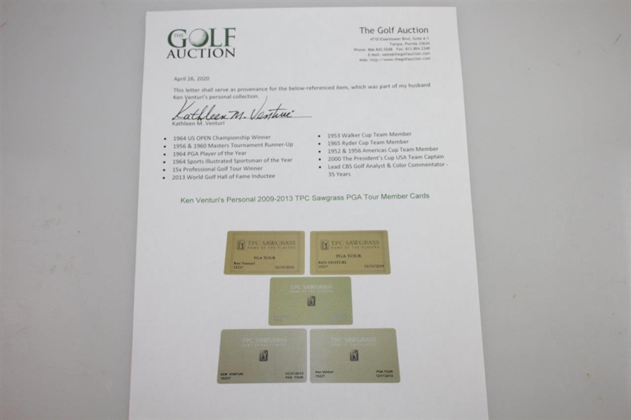 Ken Venturi's Personal 2009-2013 TPC Sawgrass PGA Tour Member Cards