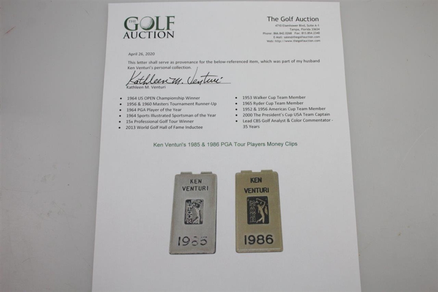 Ken Venturi's 1985 & 1986 PGA Tour Players Money Clips