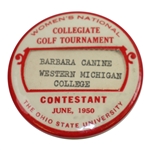 1950 Womens Collegiate Golf Tournament at The Ohio State University Contestant Badge - Barbara Canine