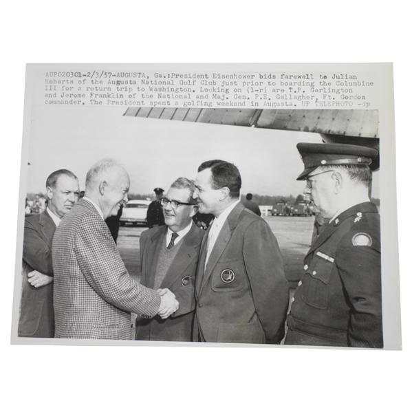 President Eisenhower Bids Farewell to Augusta Nationals Julian Roberts 9 1/8x7 Wire Photo 2/3/57