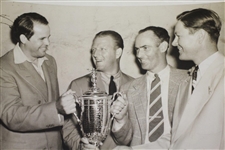 Ralph Guldahl, Craig Wood, Denny Shute, & Byron Nelson with 1939 US Open Trophy 6 1/2x8 1/2 Wire Photo 6/10/39