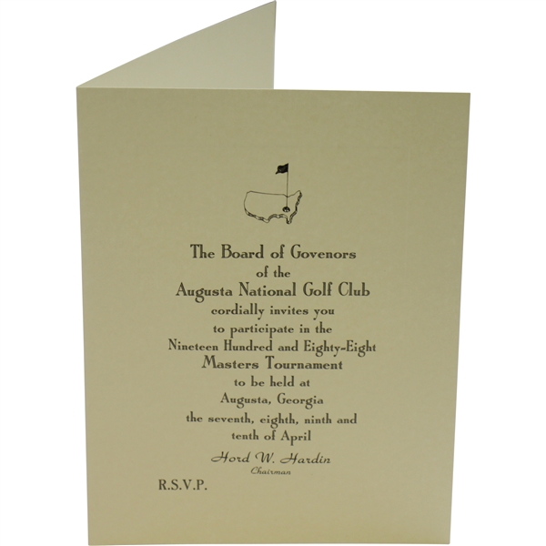 Bobby Wadkins 1988 Masters Tournament Invitation from Augusta National Golf Club