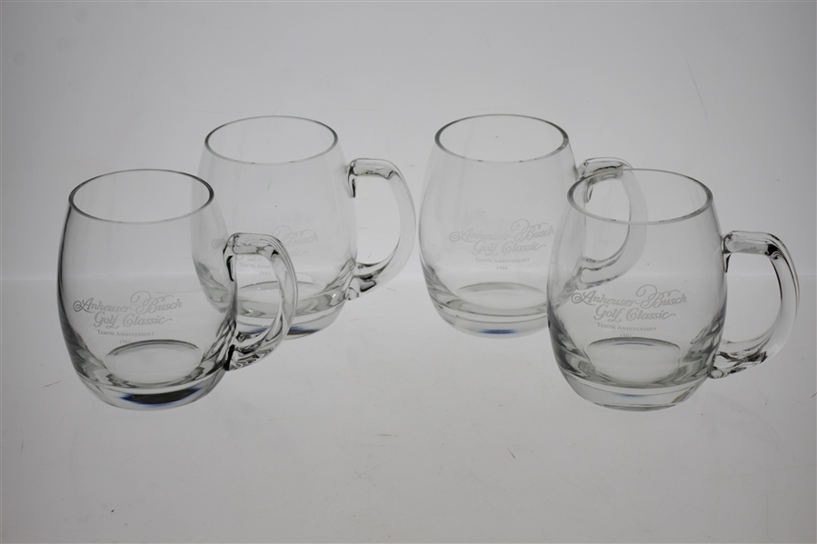 Four 10th Anniversary 1986 Anheuser Busch Golf Classic Beer Glasses - Bobby Wadkins Collection