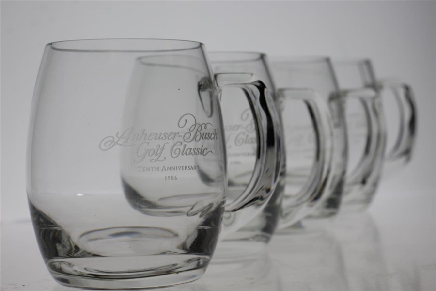 Four 10th Anniversary 1986 Anheuser Busch Golf Classic Beer Glasses - Bobby Wadkins Collection