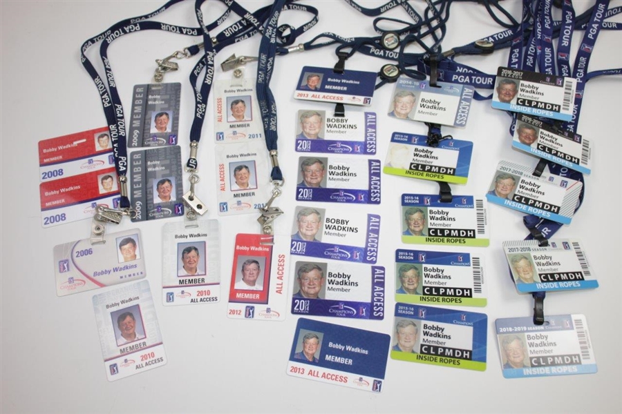 Bobby Wadkins Champions Tour ID Badges - 2006 & 2008-2018 - 26 Total 