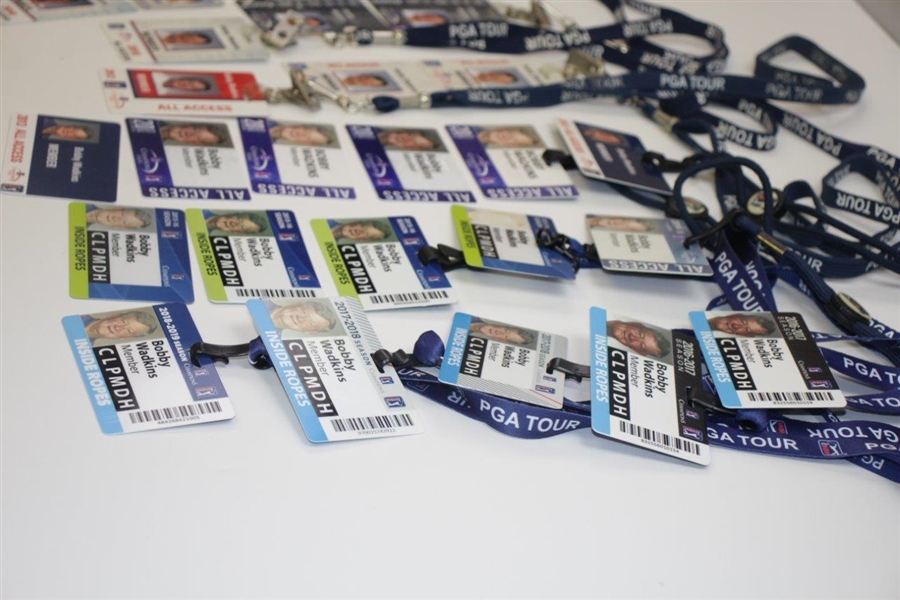 Bobby Wadkins' Champions Tour ID Badges - 2006 & 2008-2018 - 26 Total 
