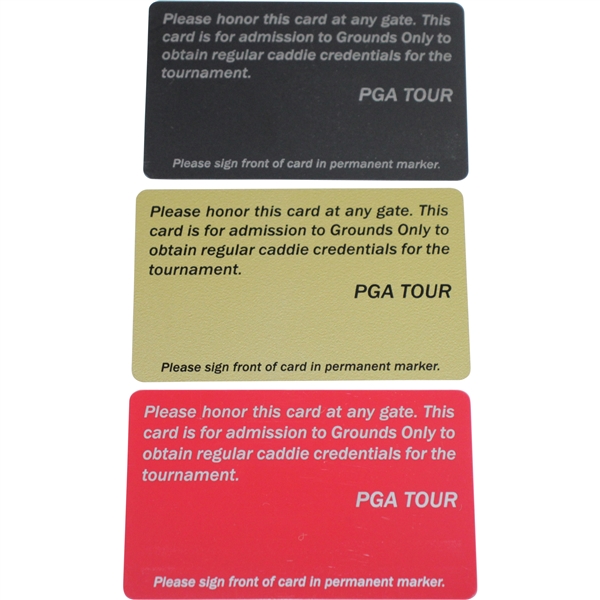 Three Bobby Wadkins' PGA Tour Caddie Identification Cards - 2013/14, 2016/17, & 2017/18