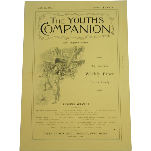 Complete 1894 The Youths Companion with Original Sears Article "The Game of Golf, Sports Little Known in America"