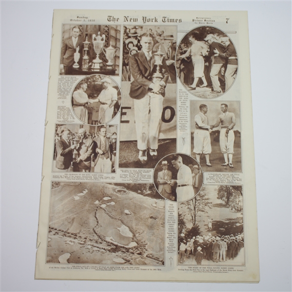 October 5, 1930 New York Times Newspaper Celebrating Grand Slam of Bobby Jones