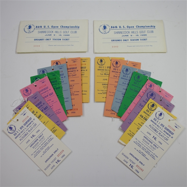Two Complete 1986 US Open at Shinnecock Hills Ticket Sets in Original Envelopes
