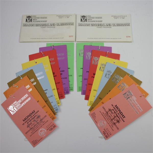Two Complete 1990 US Open at Medinah Ticket Sets in Original Envelopes