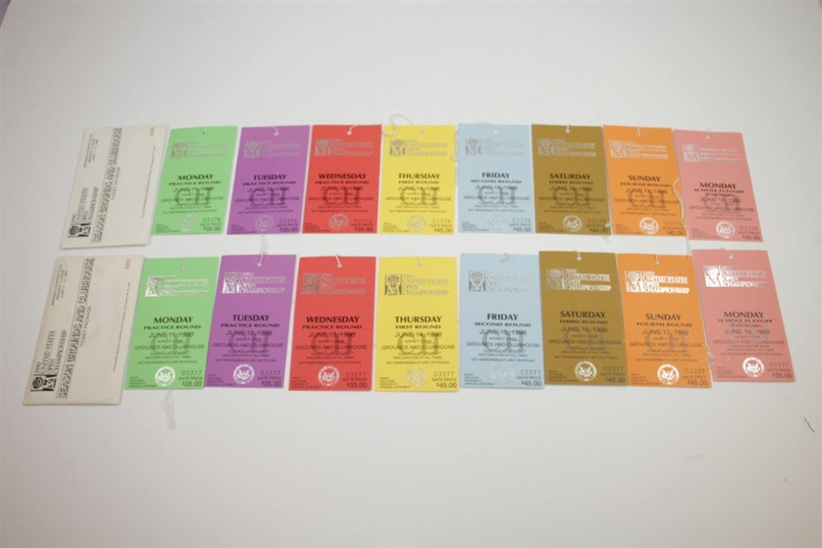 Two Complete 1990 US Open at Medinah Ticket Sets in Original Envelopes