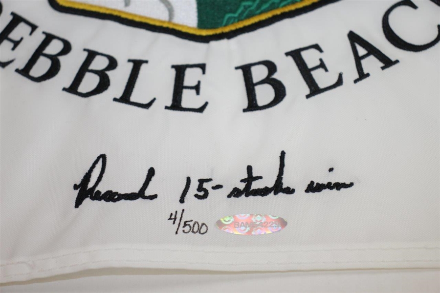 Tiger Woods Signed 2000 US Open at Pebble Beach Embroidered White Flag Ltd Ed 4/500 UDA #BAM54225