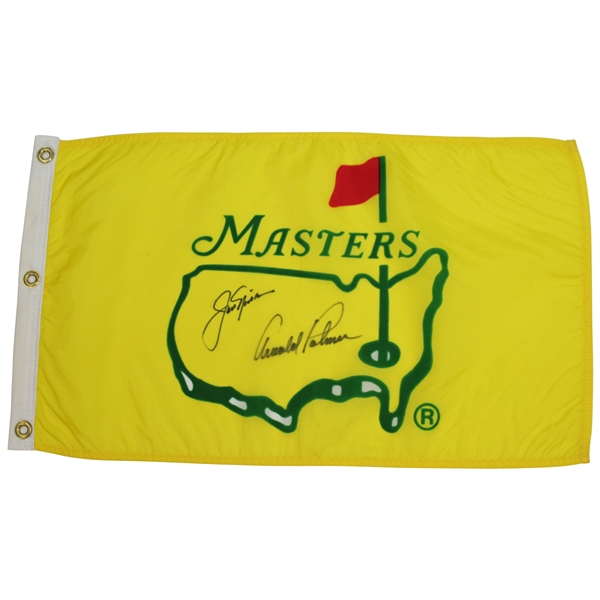 Arnold Palmer & Jack Nicklaus Signed Classic Masters Yellow Flag in Center Logo JSA ALOA