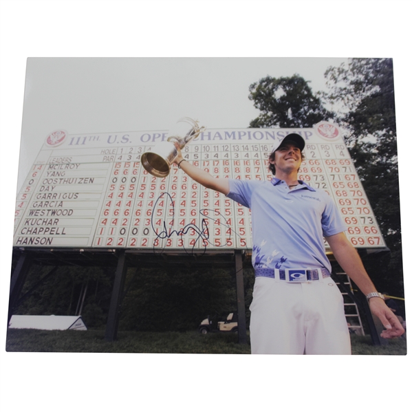 Rory McIlroy Signed 8x10 Color Photo Holding US Open Trophy with Scoreboard JSA ALOA