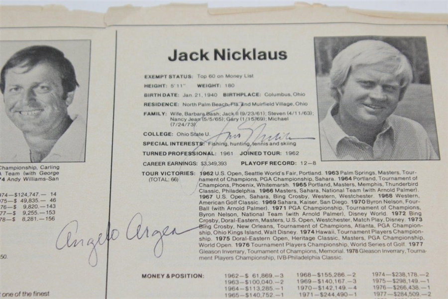Jack Nicklaus & Angelo Argea Signed Program Page - Seldom Seen Auto JSA ALOA