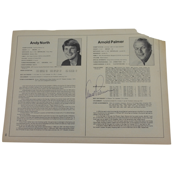Arnold Palmer Signed 11x8 PGA Media Tour Guide Page JSA ALOA