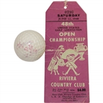 Ben Hogan 1948 US Open at Riviera CC Used Spalding Dot Golf Ball with Final Rd Ticket - Gifted to Ralph Hutchison