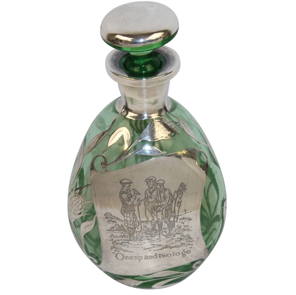 Circa 1918 Sterling Overlay Decanter "One up and two to go" with Stopper - Rare