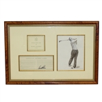 Arnold Palmer Signed 1960 Masters SC with Original Weaver Drawing of Arnie - Framed JSA ALOA