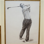 Arnold Palmer Signed 1960 Masters SC with Original Weaver Drawing of Arnie - Framed JSA ALOA