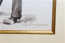 Arnold Palmer Signed 1960 Masters SC with Original Weaver Drawing of Arnie - Framed JSA ALOA