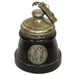Vintage Golf Themed Ink Well Cylinder Holder with Golf Scenes and Bag Top