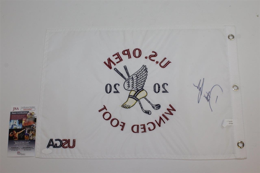 Dustin Johnson Signed 2020 US Open at Winged Foot Embroidered Flag JSA #HH26997