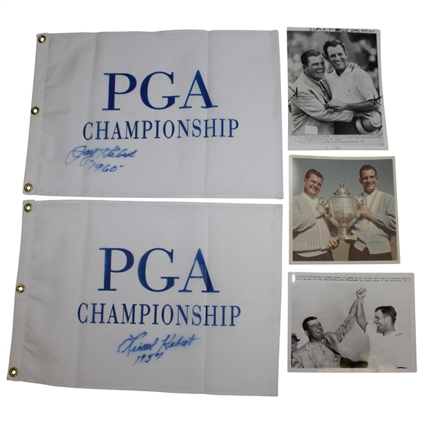 PGA Champions Jay & Lionel Hebert Signed PGA Flags with Wire Photos JSA ALOA