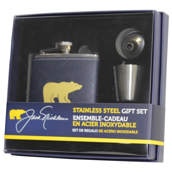 Jack Nicklaus Unopened Stainless Steel Flask with Funnel & Jigger Gift Set