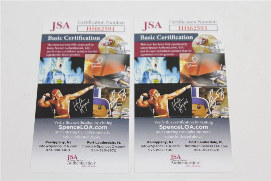 Two Arnold Palmer Signed Masters Champions Golf Cards JSA #HH62591 & #HH62593
