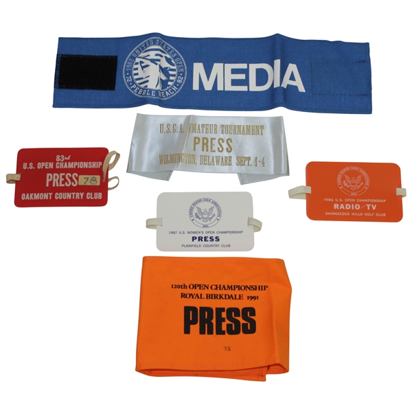 Six Various US Open, US Amateur, & The OPEN Championship Press Passes/Credentials/Arm Bands