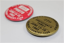 Two 1983 US Open at Oakmont Country Club Photo #233 & Contestant's Family #270 Badges