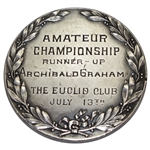 1907 US Amateur Sterling Silver Runner-Up Medal Awarded to Archibald Graham