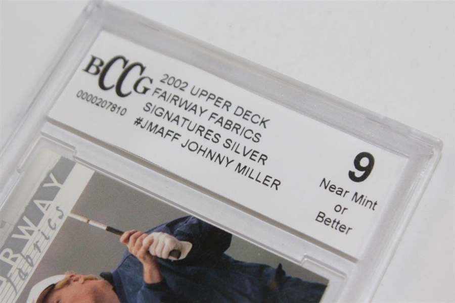 Johnny Miller Signed 2002 Upper Deck Fairway Fabrics Golf Card BECKETT Slabbed Near Mint 9