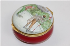 Classic Staffordshire Enamel Hand-Painted 'Far & Sure' Golf Scene in Original Box