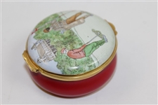 Classic Staffordshire Enamel Hand-Painted 'Far & Sure' Golf Scene in Original Box