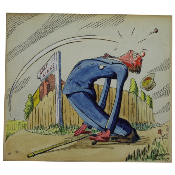Original Les Hubbard Jan. 1947 'Golf Links' Watercolor Cartoon